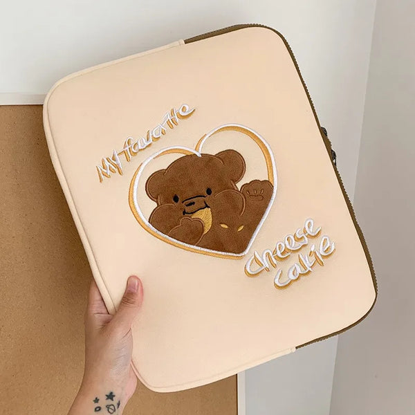 Ins Bear Cute  Laptop Sleeve MacBook Air 15 2023 Pro Air 13 M1 A2337 PU Leather Laptop Carry Sleeve MacBook Pro 13 Case A2338