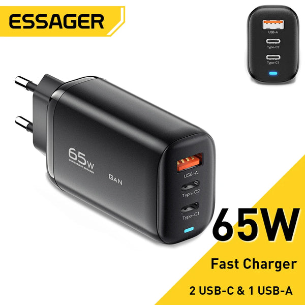 شاحن Essager 65 وات GaN USB من النوع C لأجهزة الكمبيوتر المحمول PPS 45 وات 25 وات شحن سريع لأجهزة سامسونج QC3.0 PD3.0 لأجهزة iPhone14 13 Pro