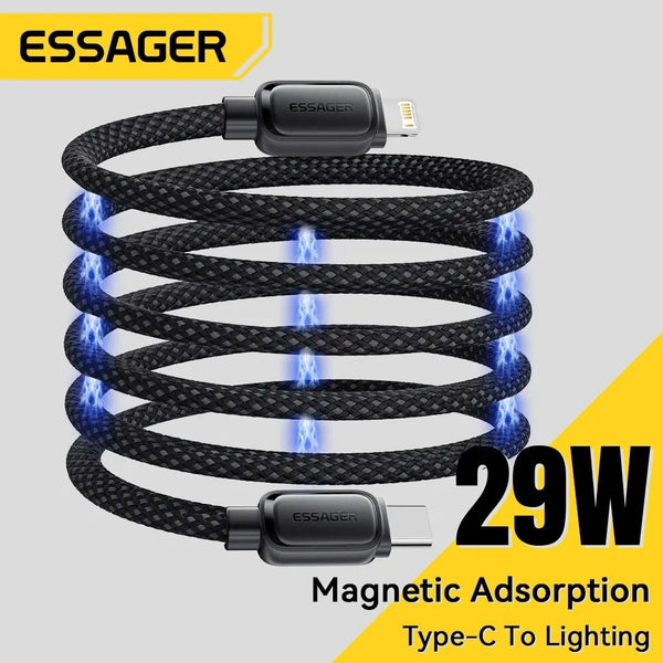 Essager PD29W USB C To Lighting Magnetic Fast Charger Tangle-Free Cable for IPhone 14 13 12 11 Pro Max